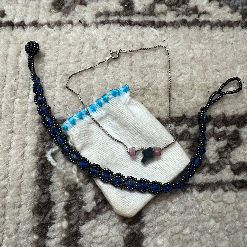 Bundle of TWO beaded anklets